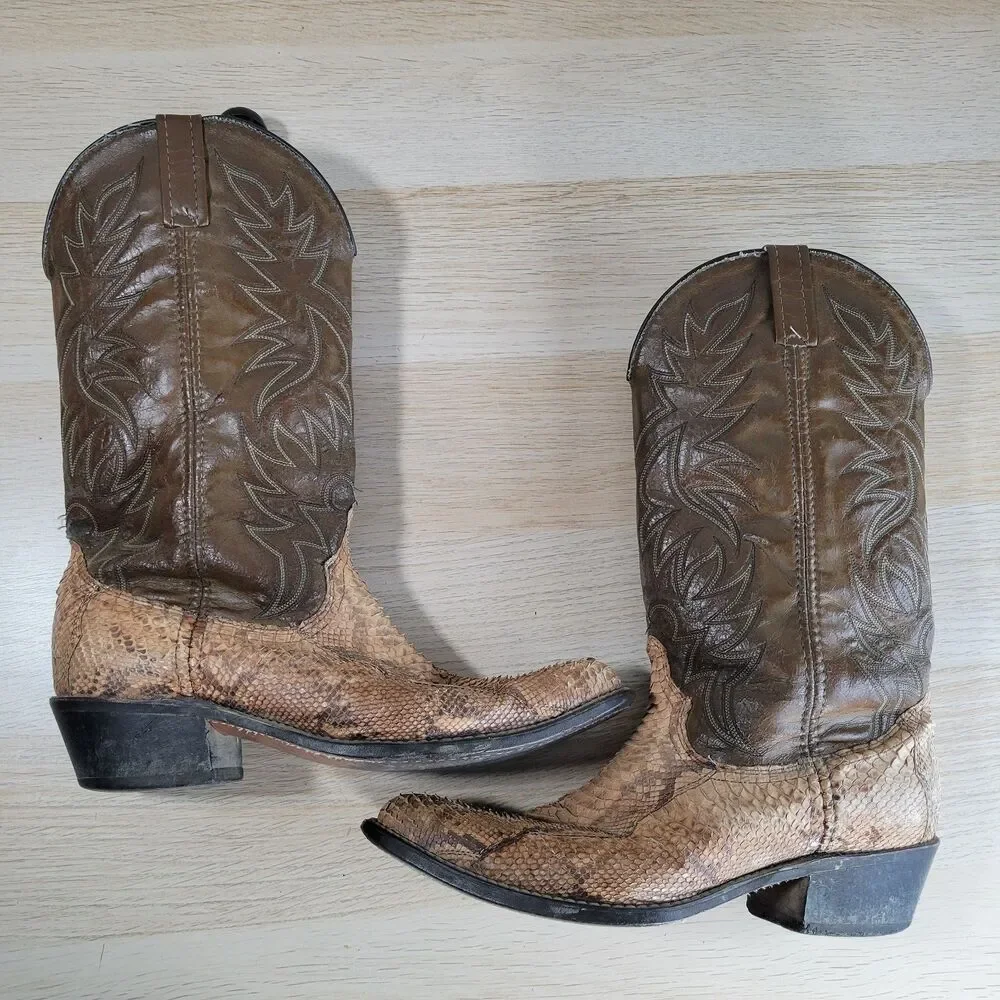 Abilene Mens Snake Skin Boots Size 9.5 D Leather Cowboy Western 6122 USA Vtg
